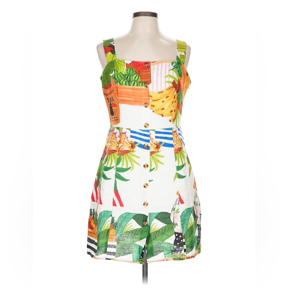 FARM Rio Women’s Size L Button front mini dress Colorful Tropical